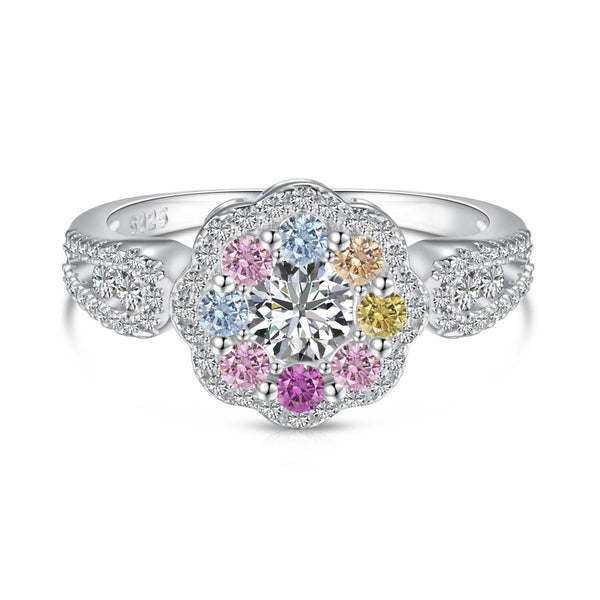 ˇStreet JewelryˇDelicate Colorful Round Cut Flower Shape Wedding Ring