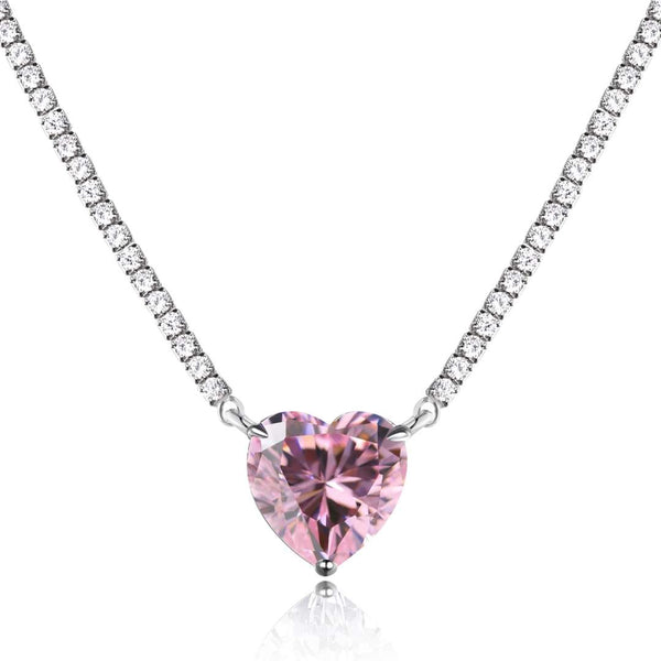 ˇStreet Jewelryˇ8.0 Carat Versatile Colorful Sweet Heart-Shaped Tennis Necklace