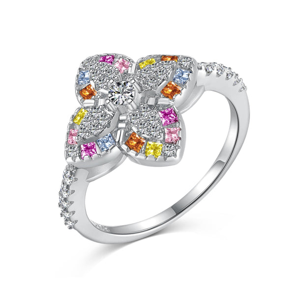 ˇStreet JewelryˇLuxurious Colorful Flower Shape Banquet Ring