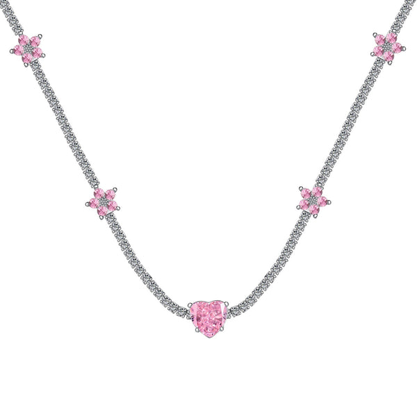 ˇStreet JewelryˇDazzling Pink Heart Flower Necklace