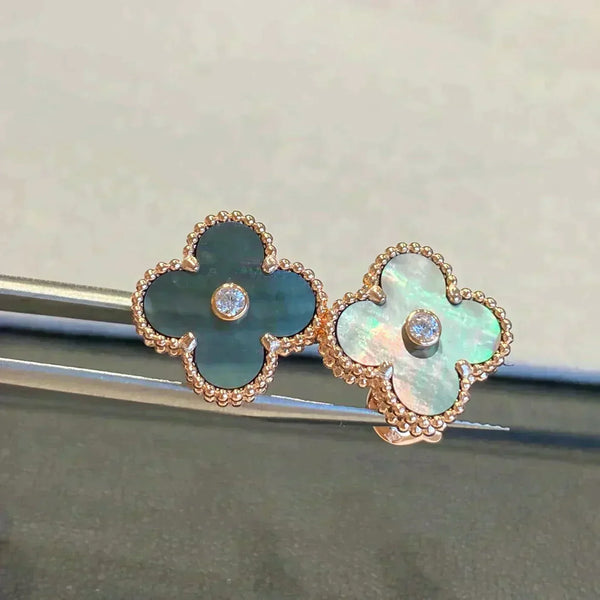 ˇStreet JewelryˇCLOVER MEDIUM 1 MOTIFS GRAY MOP  DIAMOND EARRINGS