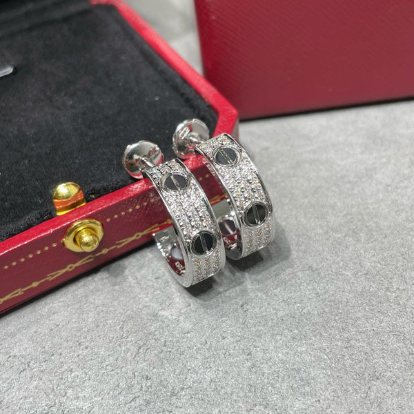 ˇStreet JewelryˇLOVE CERAMIC DIAMOND PAVED SILVER EARRINGS