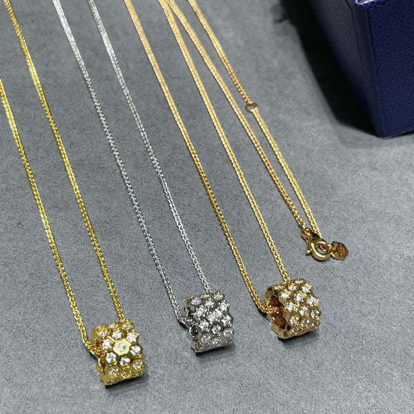 ˇTrend JewelryˇBEE LOVE DIAMOND PAVED 3 ROH HALSKETTE 