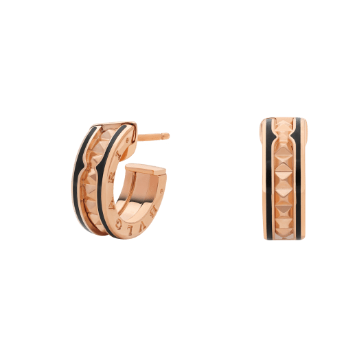ˇStreet JewelryˇZERO 1 ROCK PINK GOLD EARRINGS WITH STUDDED SPIRAL AND BLACK CERAMIC
