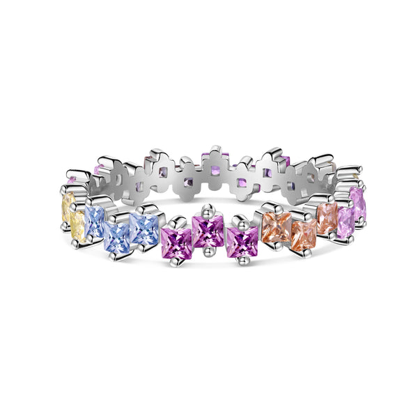 ˇStreet JewelryˇMixed Colorful Square Staggered Rings