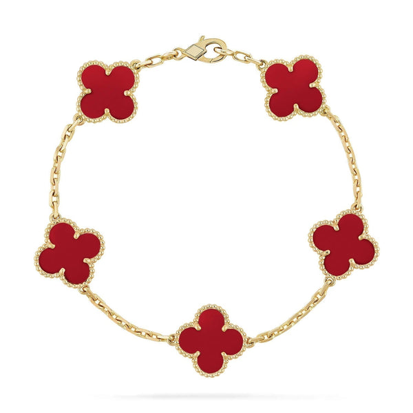 ˇTrend JewelryˇCLOVER 5 MOTIFS ROTER ACHAT ARMBAND 