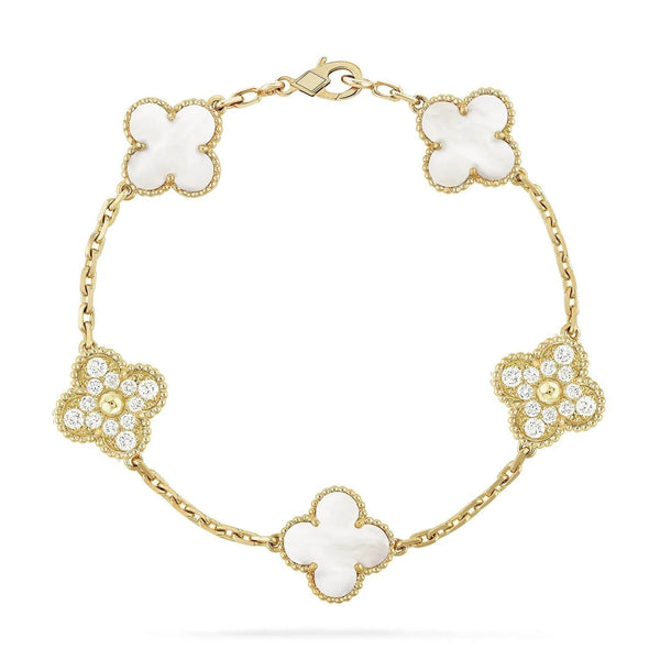 ˇTrend JewelryˇCLOVER ARMBAND 5 MOTIV WEISSER MOP DIAMANT 