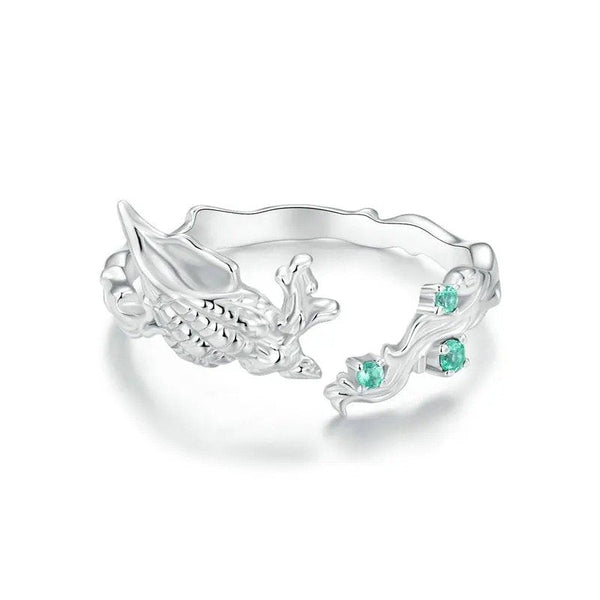 [STREET]Conch Open Ring Inlaid Green CZ Ocean Series Adjustable Rings