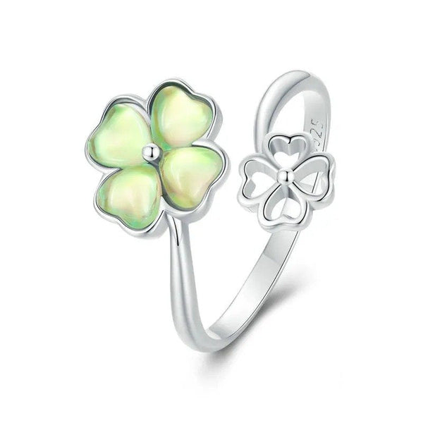 [STREET]White Gold Plated Lucky Four-Leaf Clover Ring