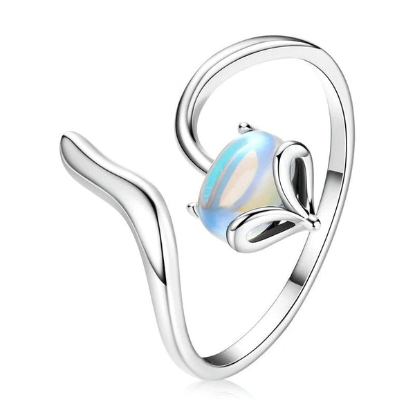 [STREET]Moonstone Adjustable Ring 925 Sterling Silver Fox Shape Design Silver Ring
