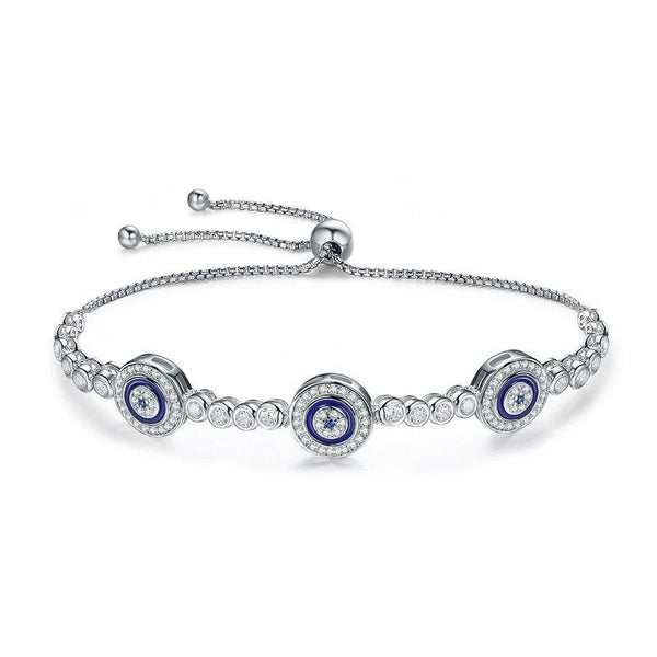 [STREET]Silver Luxury Round Blue Evil Eyes Clear Cubic Zircon Crystal