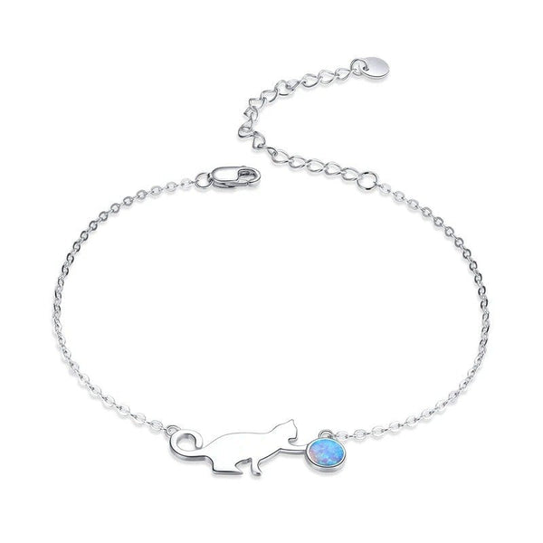[STREET]Cute Pussy Cat Opal Link Bracelet for Women
