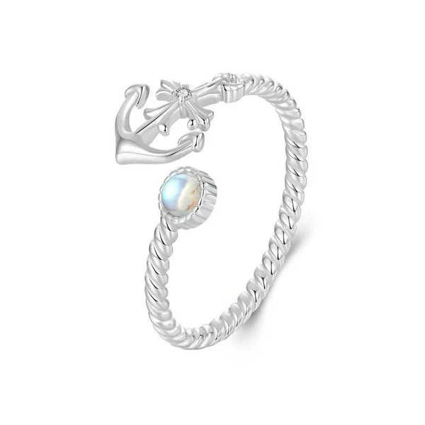 [STREET]Anchor Open Ring Moonstone Adjustable Twisted Ring