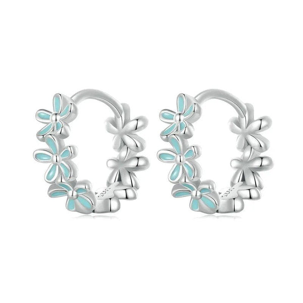 [STREET]Mint Green Garland Hoop Earrings Enamel Flower