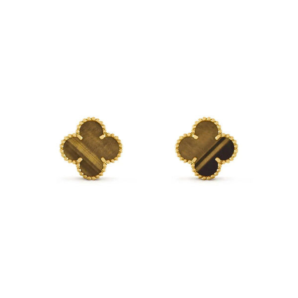 ˇStreet JewelryˇCLOVER MEDIUM 1 MOTIFS TIGER EYE EARRINGS